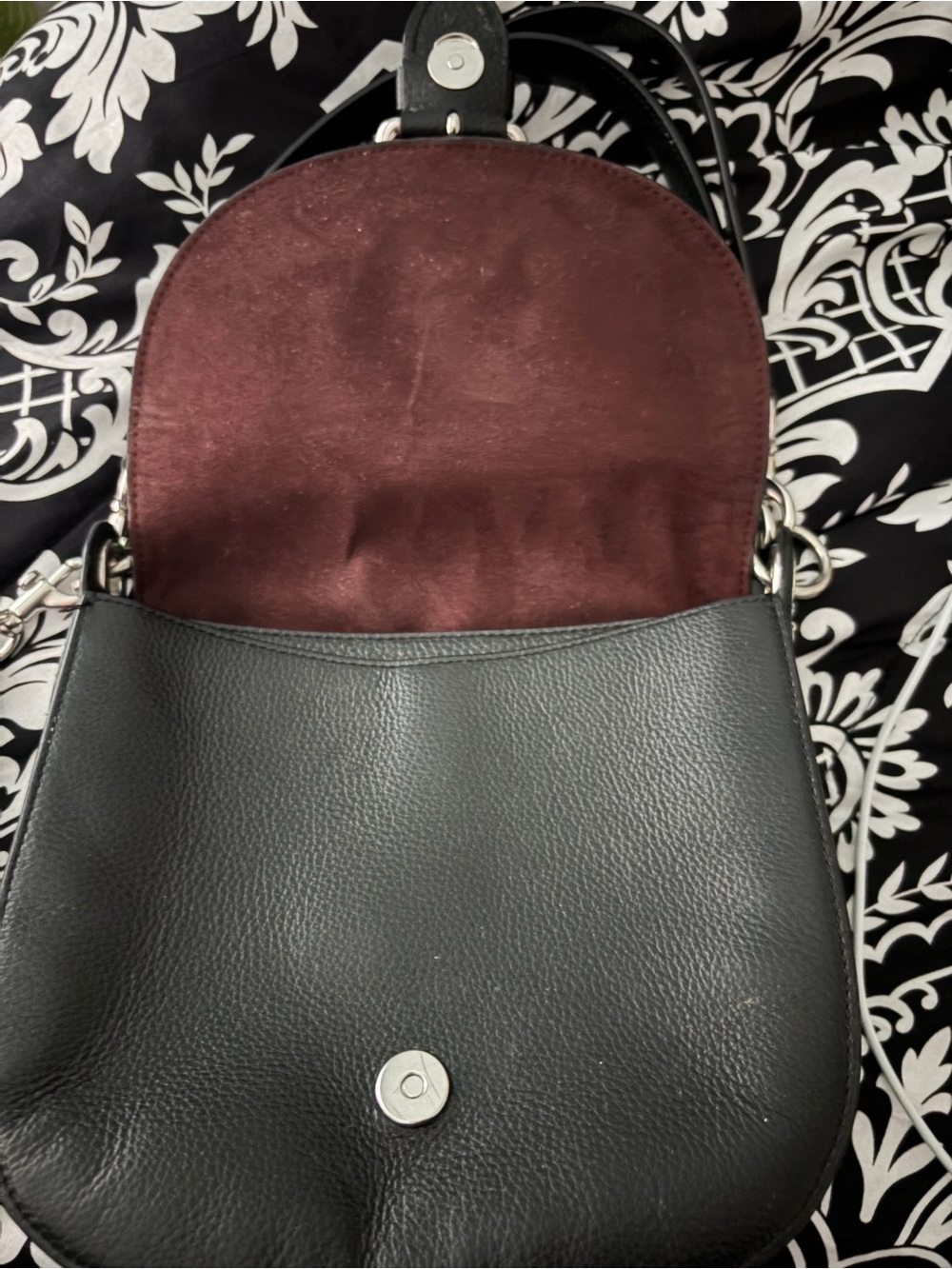 Coach Black Leather Crossbody with Burgundy Suede Flap